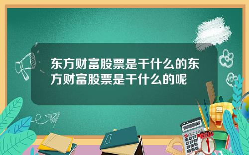 东方财富股票是干什么的东方财富股票是干什么的呢