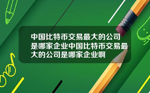 中国比特币交易最大的公司是哪家企业中国比特币交易最大的公司是哪家企业啊