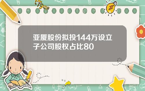 亚厦股份拟投144万设立子公司股权占比80