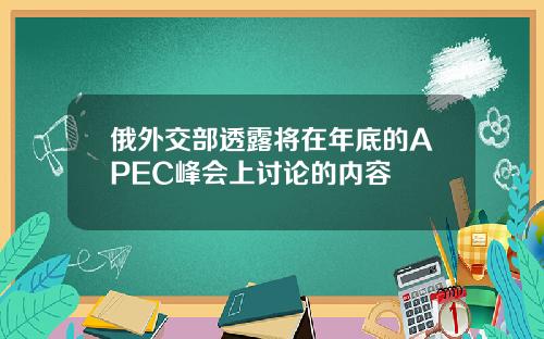 俄外交部透露将在年底的APEC峰会上讨论的内容