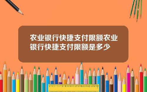 农业银行快捷支付限额农业银行快捷支付限额是多少