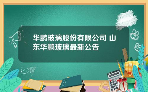 华鹏玻璃股份有限公司 山东华鹏玻璃最新公告