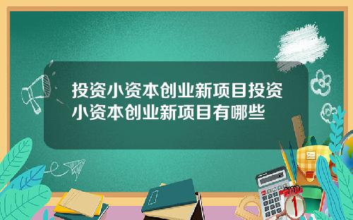 投资小资本创业新项目投资小资本创业新项目有哪些