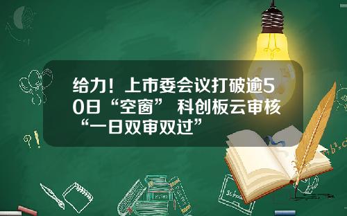 给力！上市委会议打破逾50日“空窗” 科创板云审核“一日双审双过”