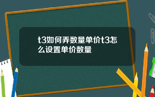 t3如何弄数量单价t3怎么设置单价数量