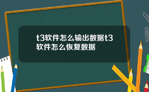 t3软件怎么输出数据t3软件怎么恢复数据